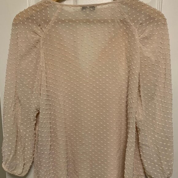 Aritzia Babaton Augusta Silk Blouse Swiss Dot Pink Split Neck Size L Elegant - Picture 2 of 3